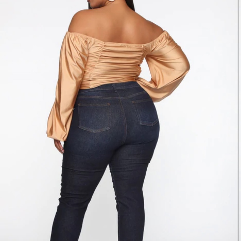 Plus Size Ruched Gold Top - Picture 2 of 5